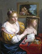 Paulus Moreelse Girl with a Mirror, an Allegory of Profane Love France oil painting artist